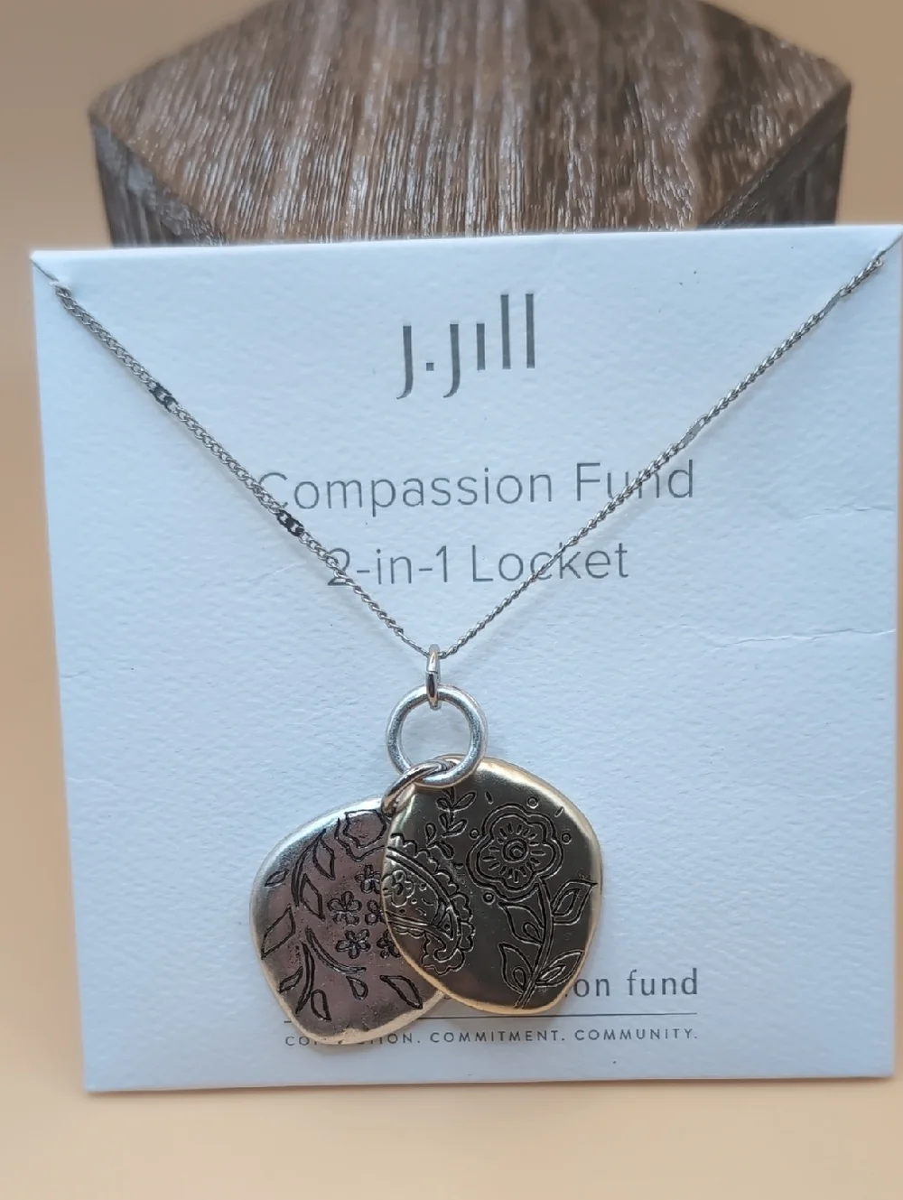 J. Jill Silver Gold Floral 2-in-1 Locket Charm  Necklace NWT